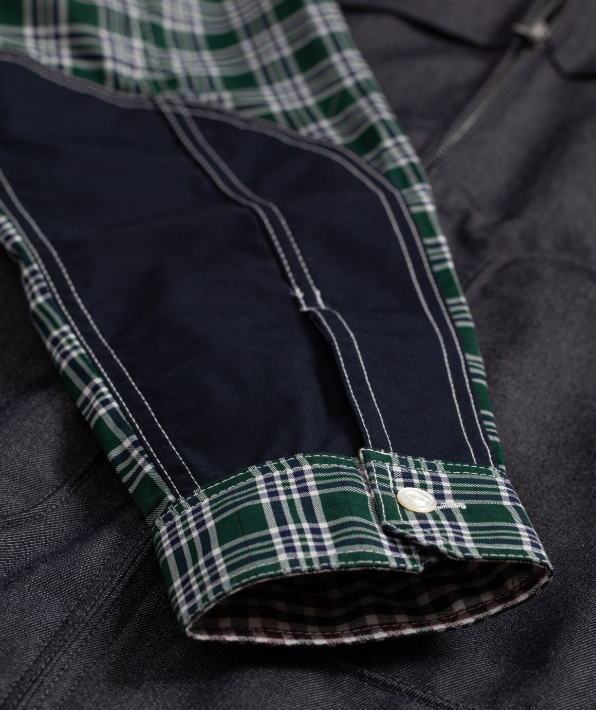 Norse Store | Shipping Worldwide - Junya Watanabe MAN Patchwork Zip Shirt Jacket - Navy / Green