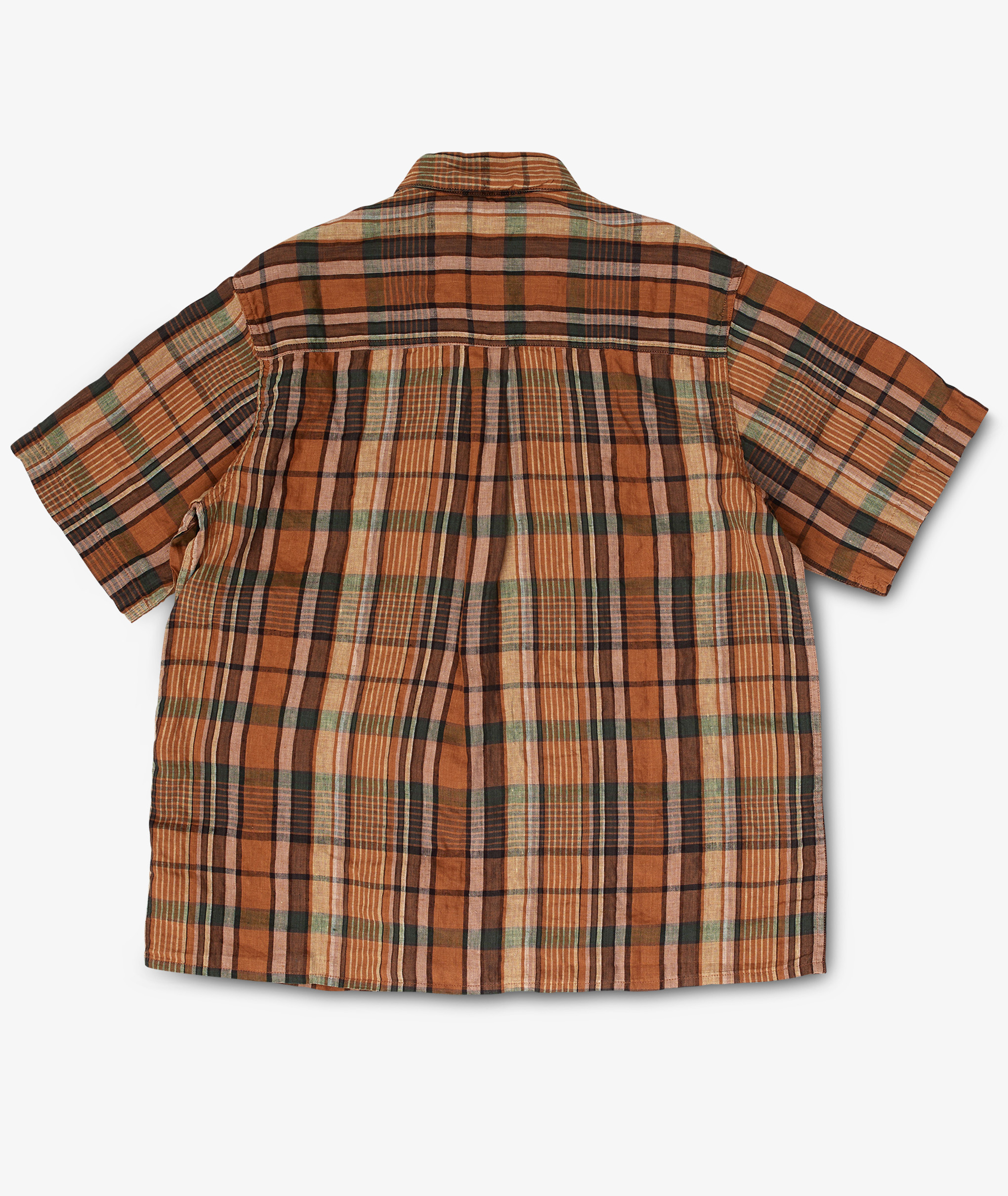 Norse Store  Shipping Worldwide - orSlow LINEN LOOSE FIT SHORT SLEEVE  SHIRT - Orange Check