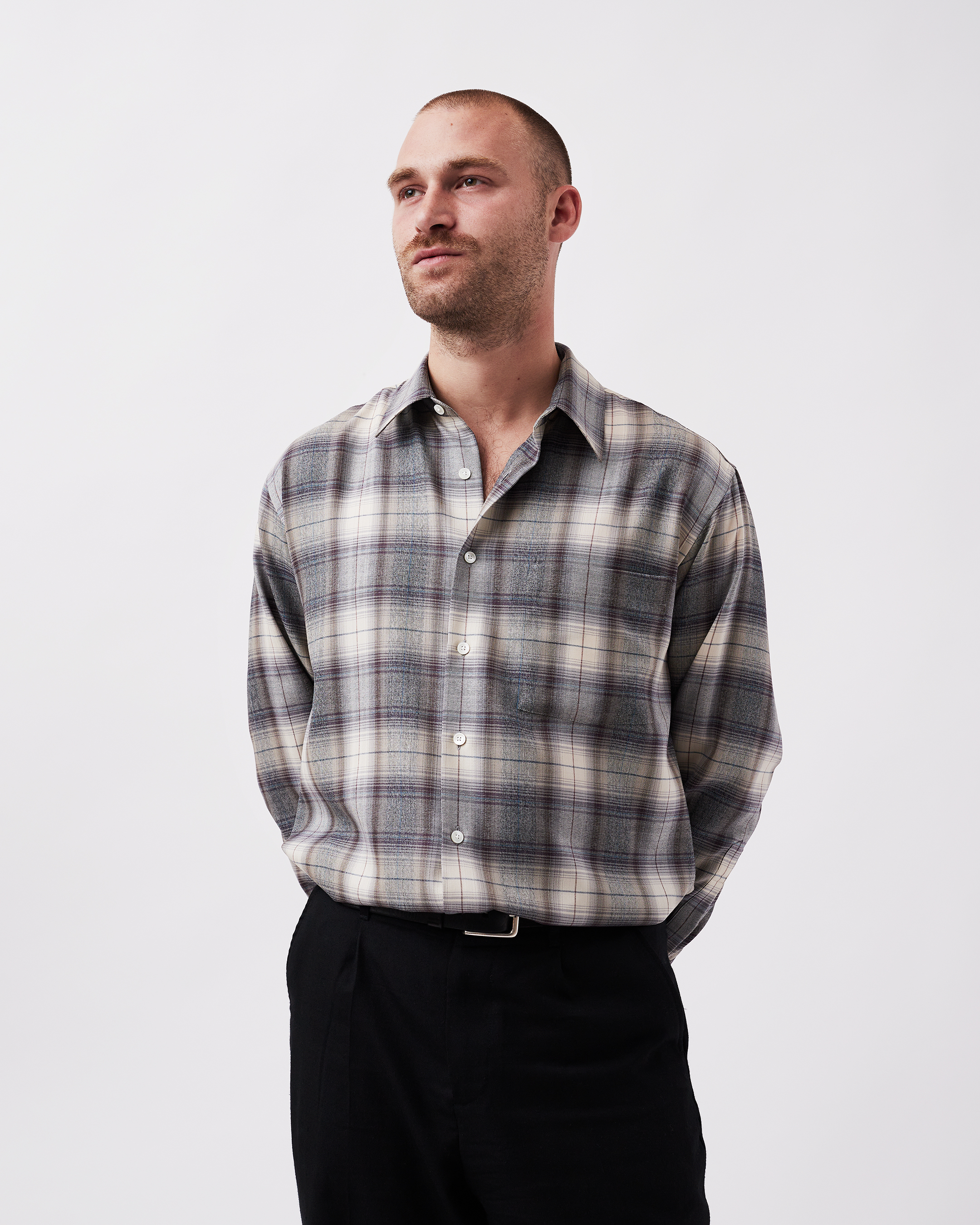 AURALEE SUPER LIGHT WOOL CHECK SHIRTS 4-