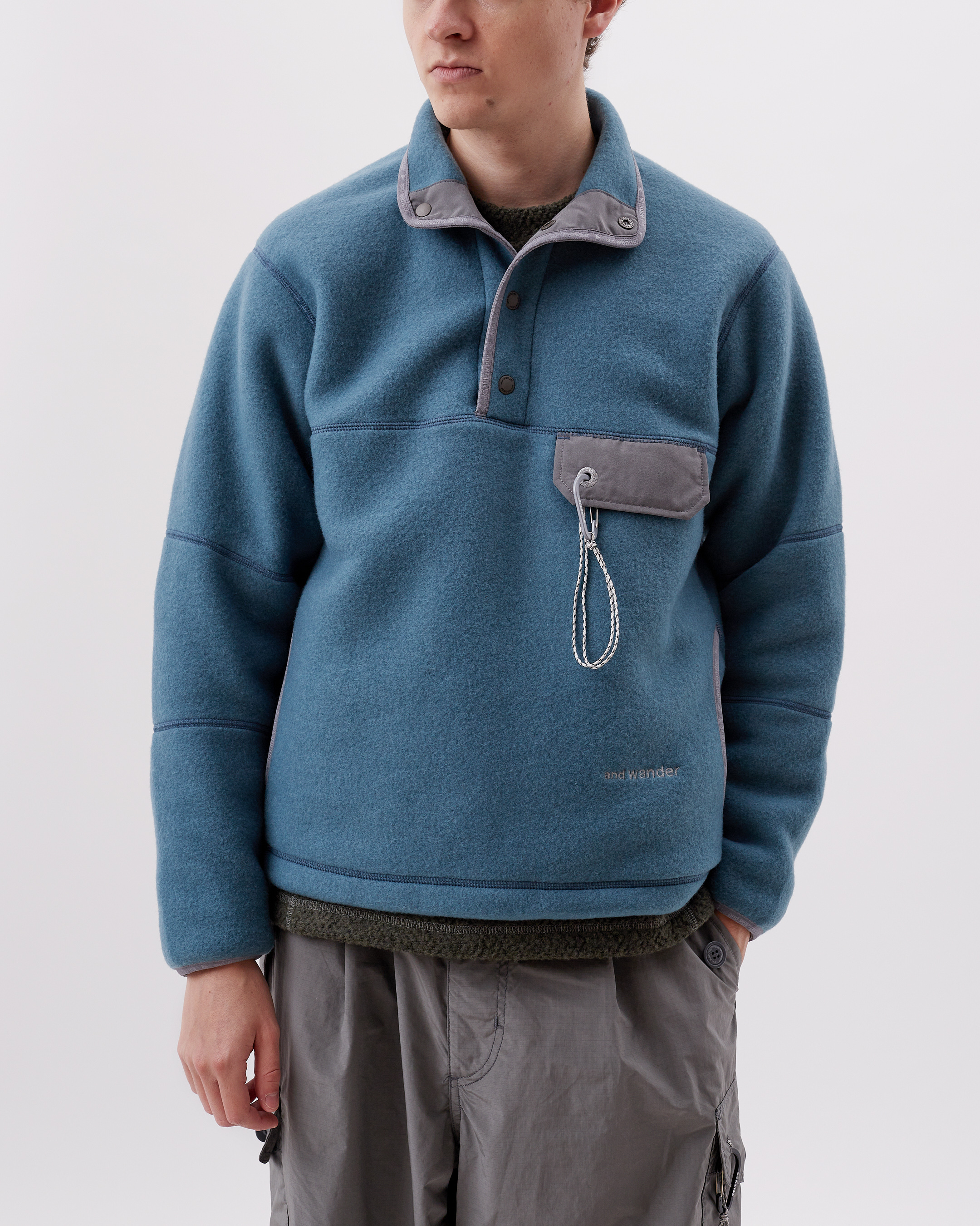 Norse Store  Shipping Worldwide - And Wander Wool Fleece Pullover - Blue  Grey