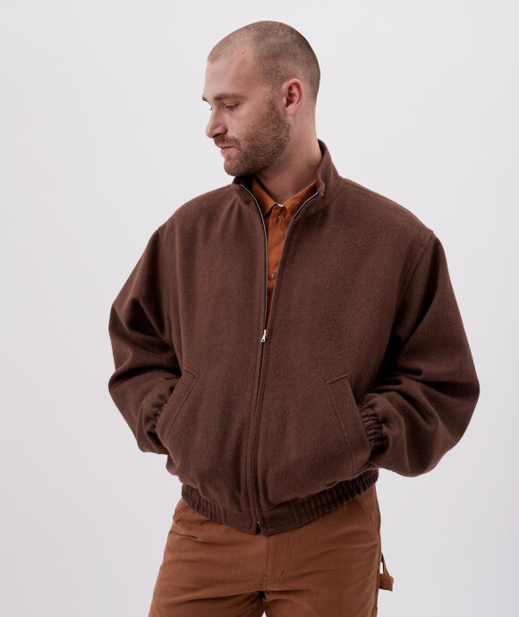 Norse Store Shipping Worldwide Auralee Baby Camel Flannel Zip Blouson Dark Brown