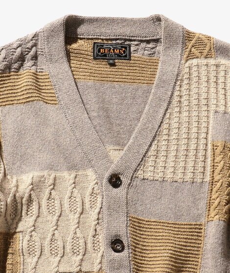 Beams Plus - Cardigan Patchwork Like Jacquard