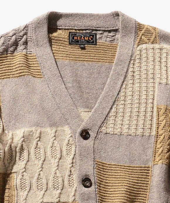 Beams Plus - Cardigan Patchwork Like Jacquard