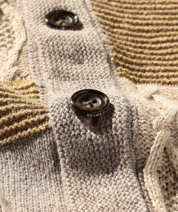 Beams Plus - Cardigan Patchwork Like Jacquard