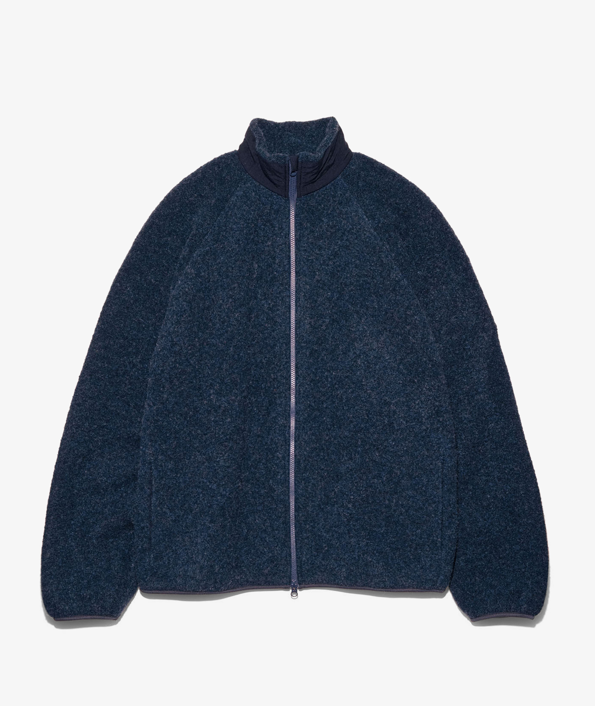 Norse Store Shipping Worldwide nanamica Boiled Wool Zip Up Sweater Navy